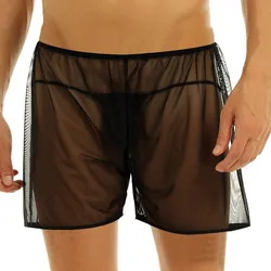 Men Mesh Trunk Boxer Shorts And Underpants Briefs Shorts Thong Loose Short Pants Sheer Nightwear Transparent Underwear