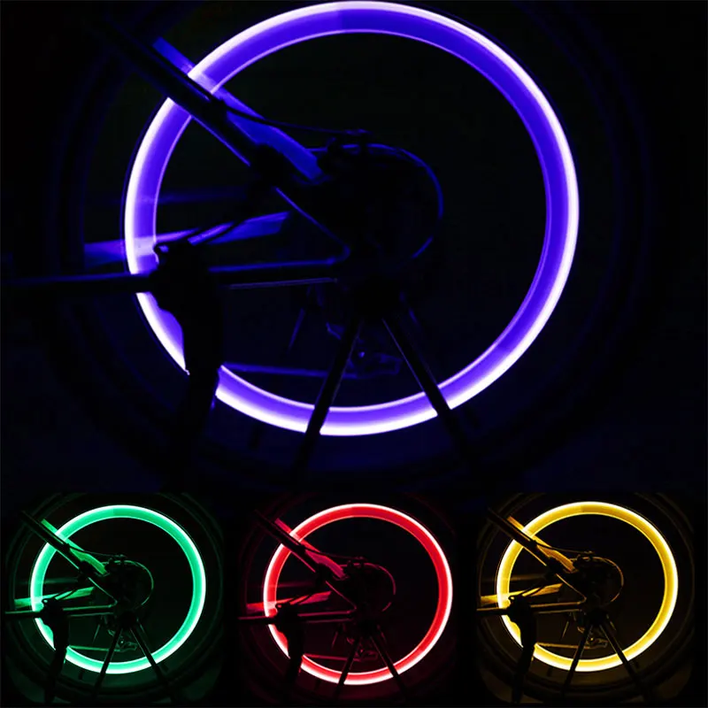 4Pcs Motorcycle Car Bicycle Tire Valve Caps Light LED Valve Cover Neon Lamp for Automobiles Bikes Waterproof Universal