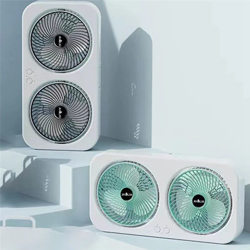 كتم الصوت، مروحة مكتب مزدوجة الرأس قابلة للتعليق، USB من النوع C، مبرد هواء قابل لإعادة الشحن، 3 سرعات، أخضر قابل للتعديل