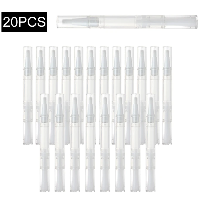 20 PCS Empty Nail Oil Pen Transparent Twist Tubes with Brush Empty Cuticle Oil Pen Cosmetic Container Pen Lip Gloss Tubes