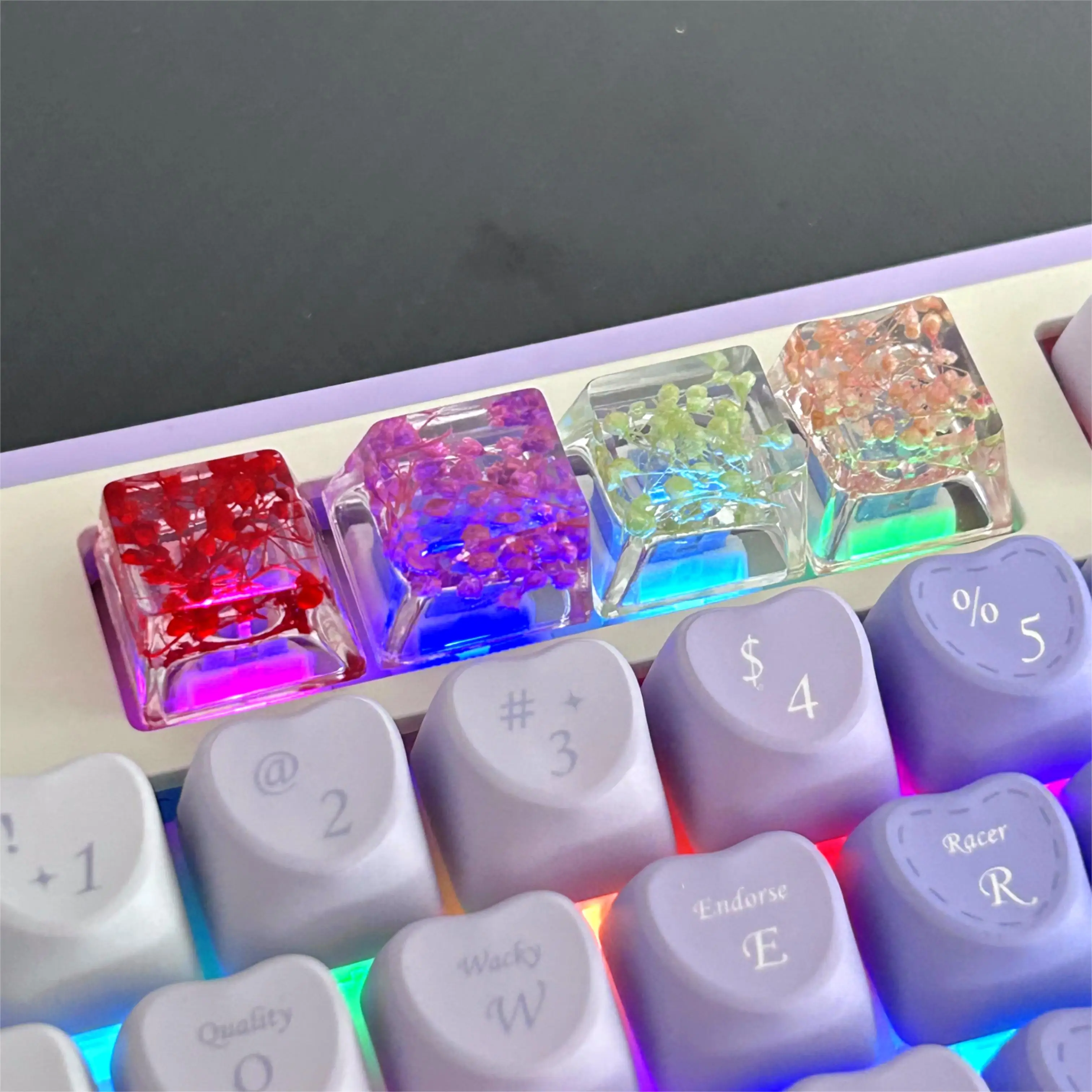 Drop Glue DIY Resin Transparent Dry Spline Cap Full Sky Stars True Flower Mechanical Keyboard Keycaps Personalized Keycap