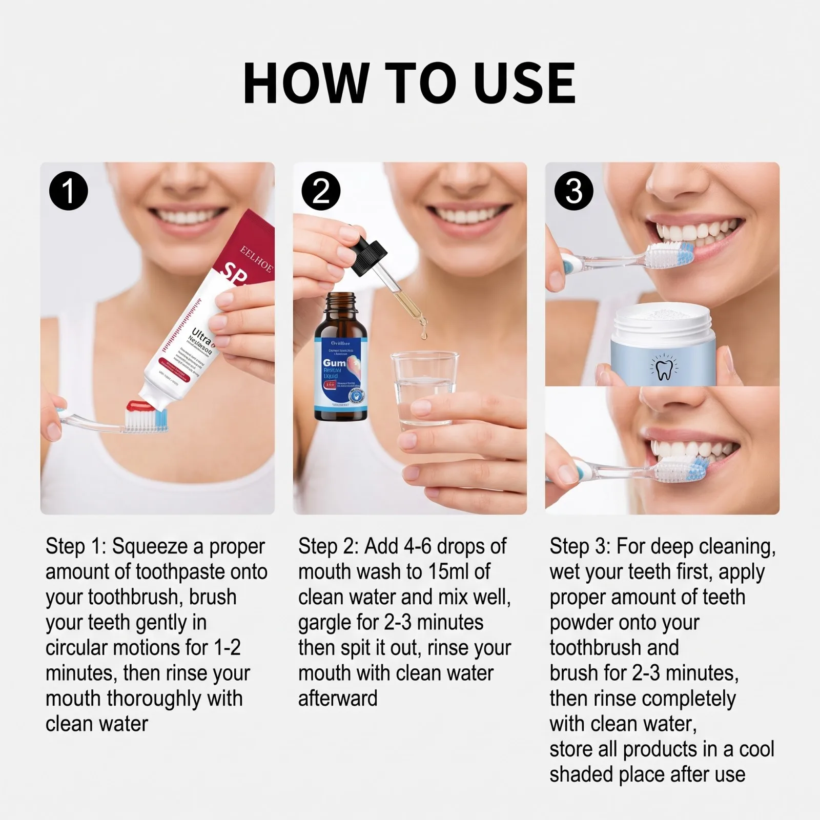 Oral Care Combo Set Whitening Toothpaste Mouthwash Teeth Powder Stain Remover Fresh Breath Gentle Repair Care Gel Serum - view 6