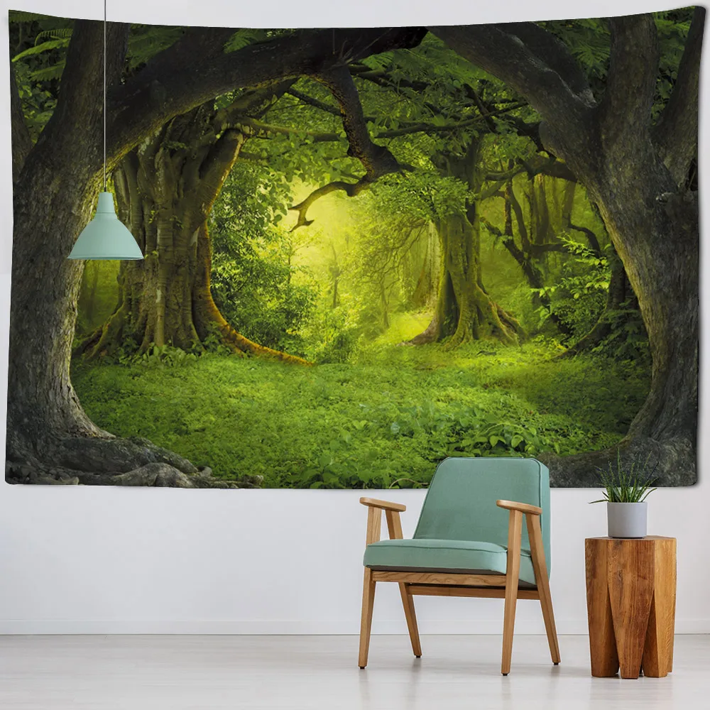 Forest tapestry, wall hanging, forest waterfall landscape, camping tent, mat, bed sheet, home wall art decoration, blanket