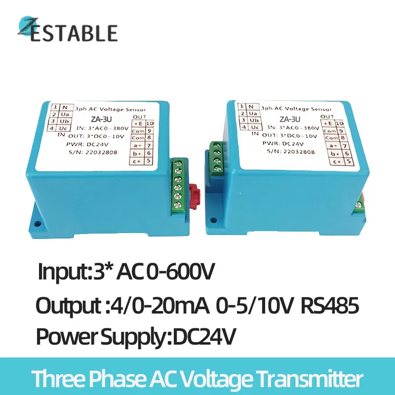 

Three Phase AC Voltage Transmitter ZA-3U Voltage Signal Detection Isolation Converter Sensor Multiple Input Multiple Output