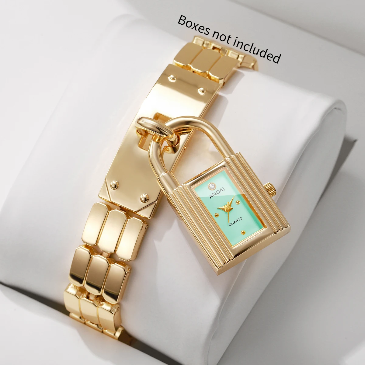 Modische Damenuhr mit Schlossanhänger, Quarzwerk, goldenes Armband, Damen-Armbanduhr, Relogio Feminino (ohne Box) – Detail 6