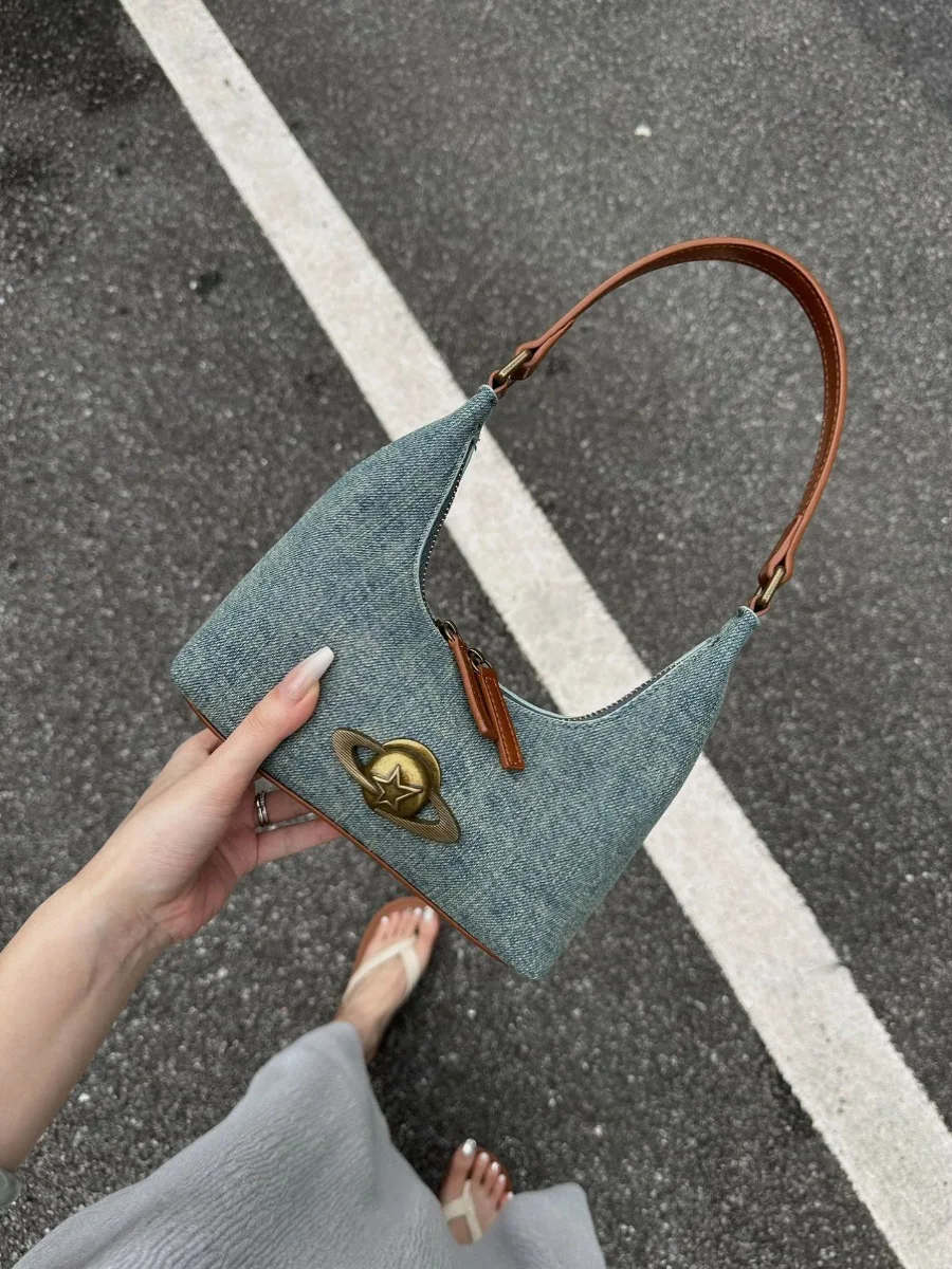 

2025 New Women's Retro Denim Underarm Bag Luxury Versatile Shoulder Bag Commuter Fashion Handbag
