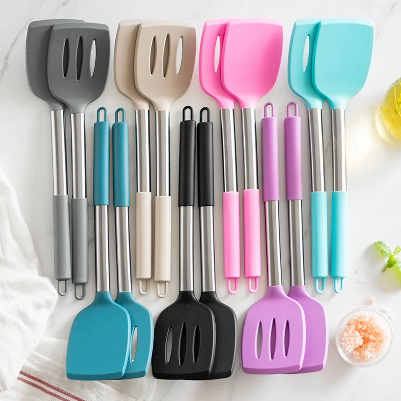 

2-Piece Stainless Steel Kitchen Spatula Set - Hollow Handle Silicone Cooking Utensils for Frying & Pots, Heat-Resistant