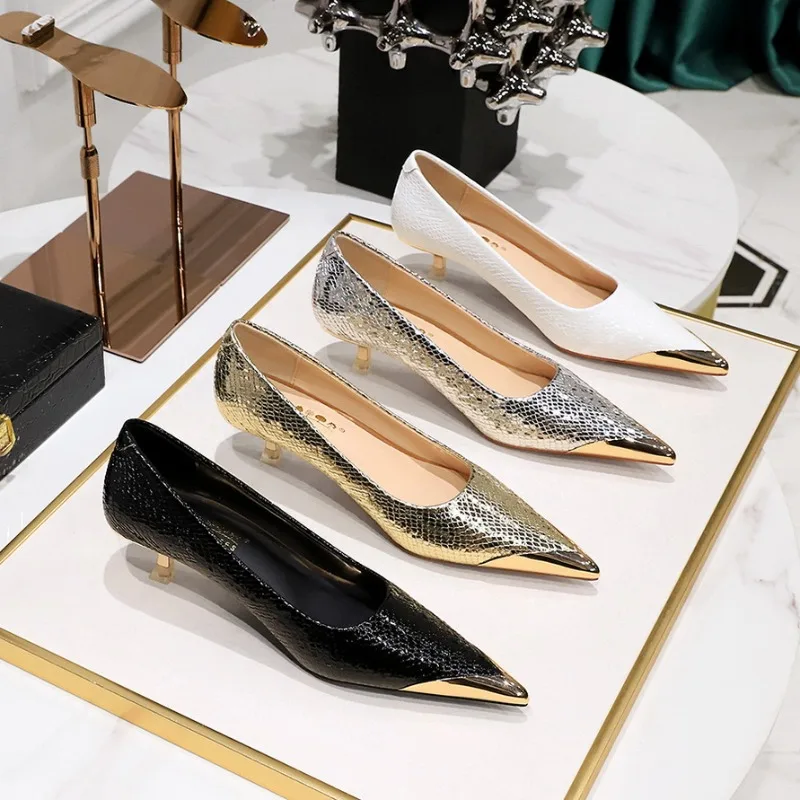 

Women's Shoes Fashion Snake Patterned Banquet High Heels Designer Shoes for Women Spring New Pointed Tip Single Shoes Zapatos