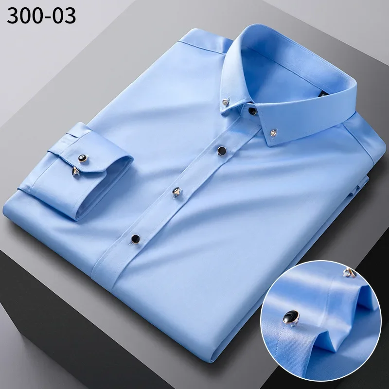 Camisa de negocios de calidad para hombre, manga larga, elástica, cómoda y sin planchado, ropa ajustada coreana