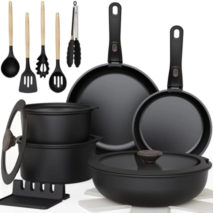 20Piece Pots and Pans Set Nonstick Cookware Set with Detachable Handles Oven and Dishwasher Safe Induction Compatible Stackable