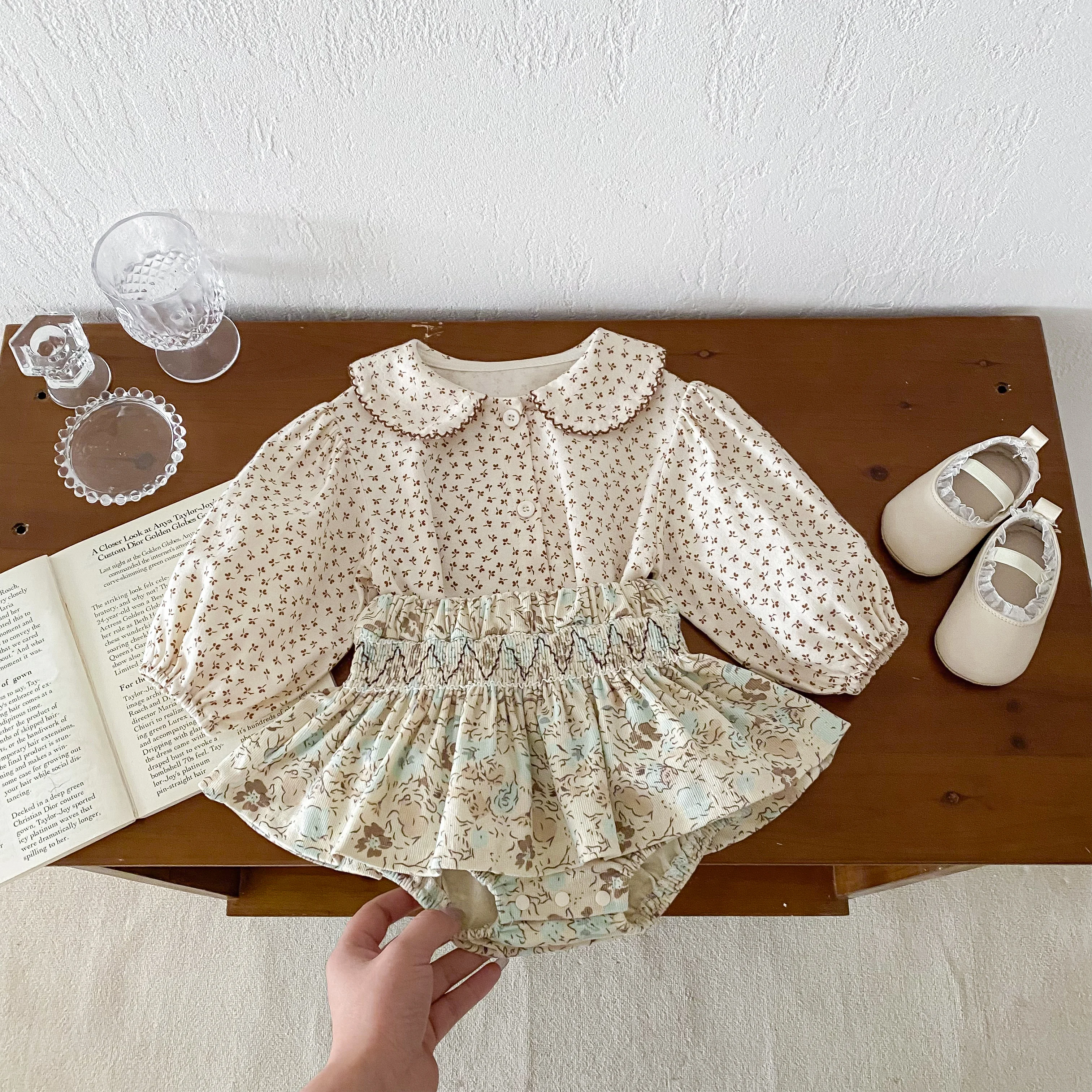 

Baby Fashion Clothes Baby Girl Floral Long Sleeves Blouses Newborn Girl Shirt with Dress Two Piece Sets