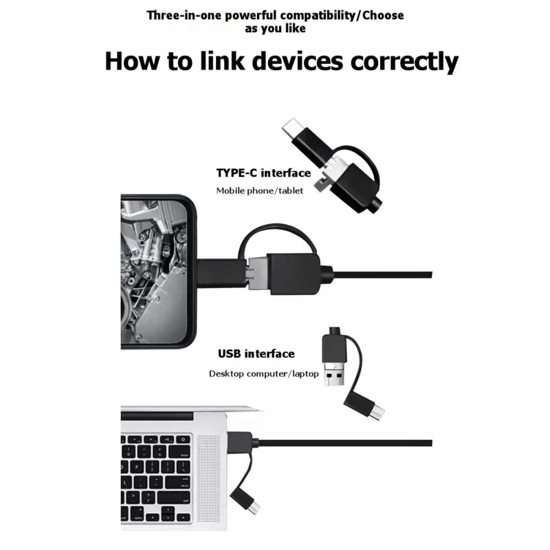 【HAPPY】USB Type-C 3 In 1 For Pipeline Inner Wall Inspection Endoscope Camera 1M Long Tube Side View Wide Angle