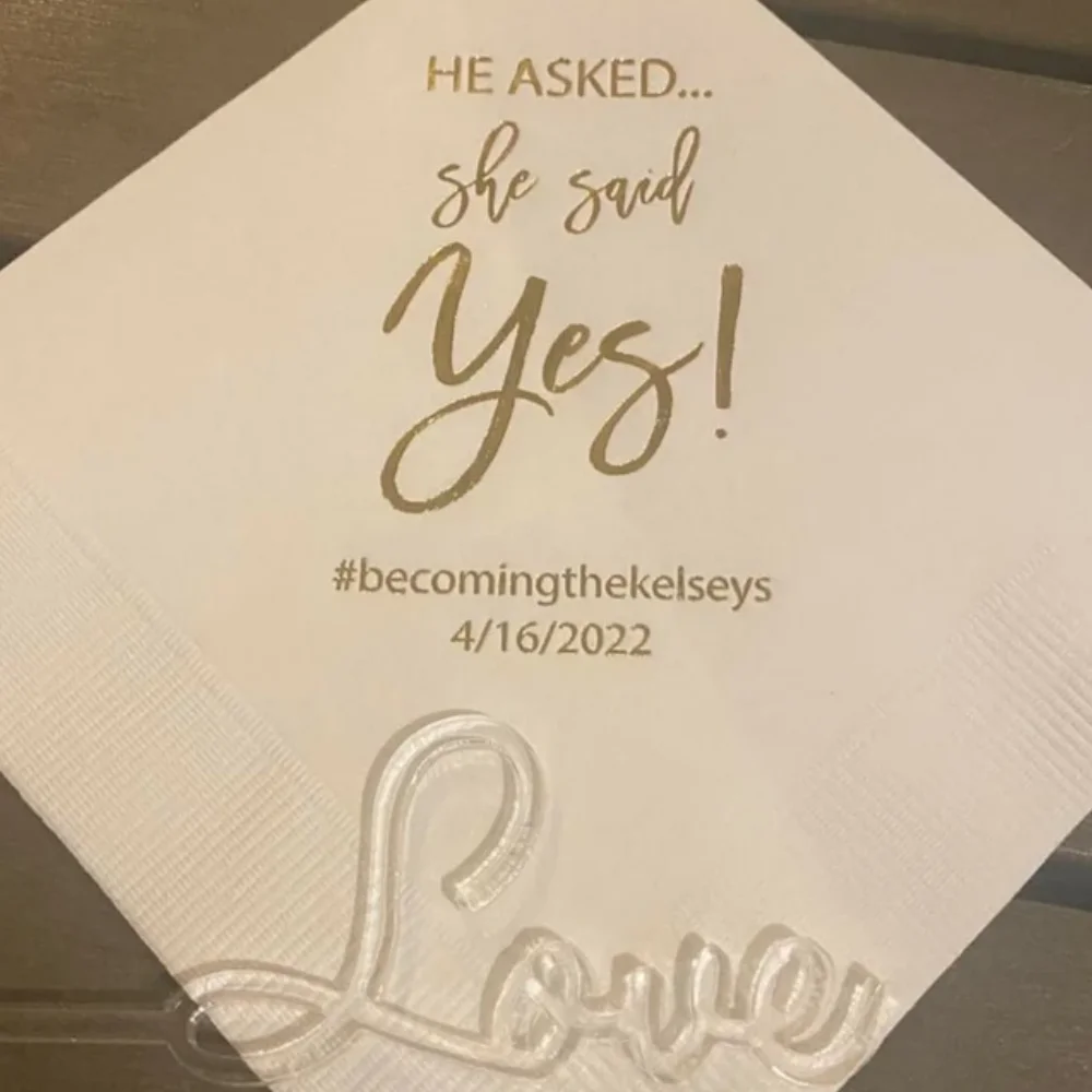 50Pcs Personalized Wedding Cocktail Napkins -Shower Custom Monogram Engagement He Asked She Said Yes, Printed Beverage Anniversa