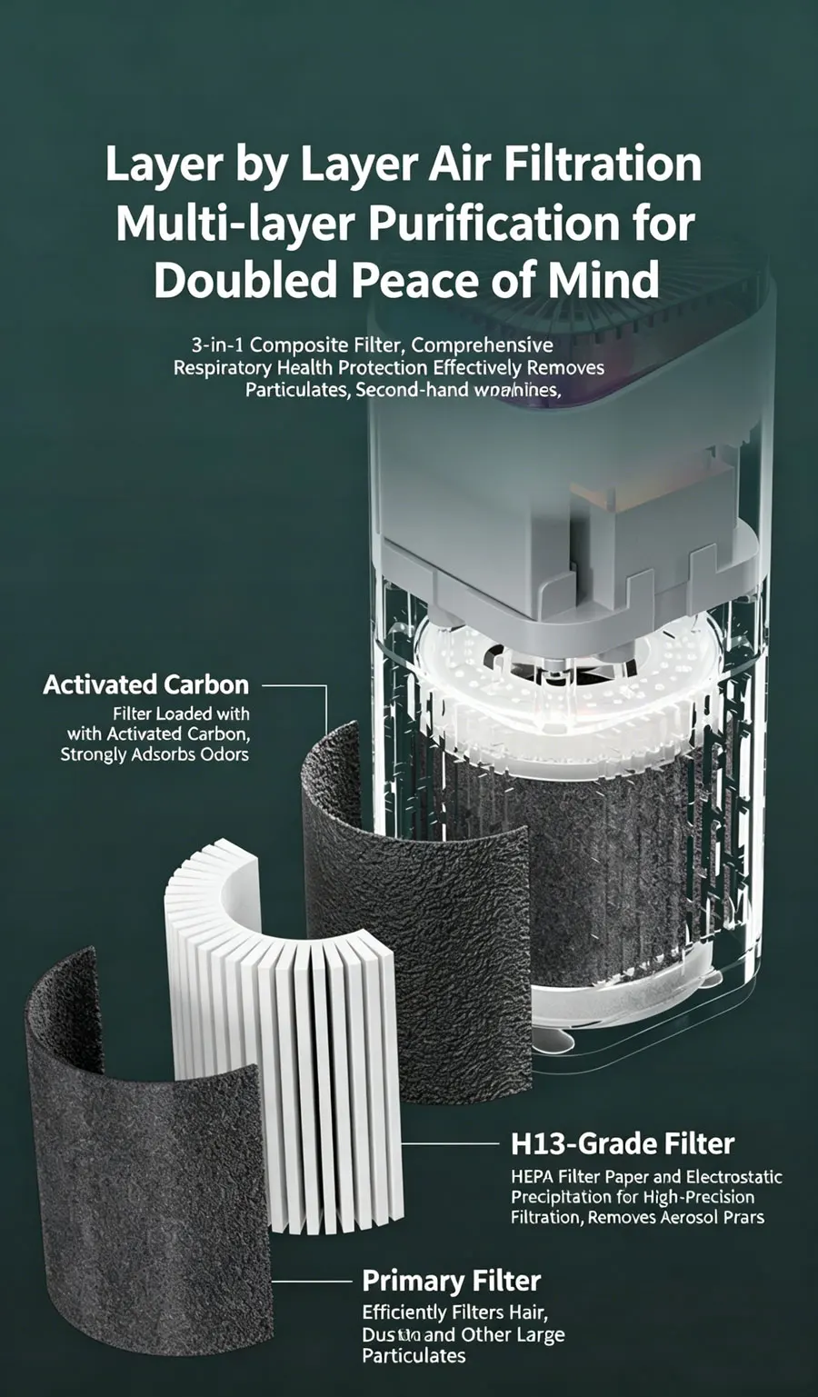 Small Air Purifier Portable Hepa Filter Remove Smoke Odor for Car Bedroom USB Negative Ions Generator Color Light Replace Filter