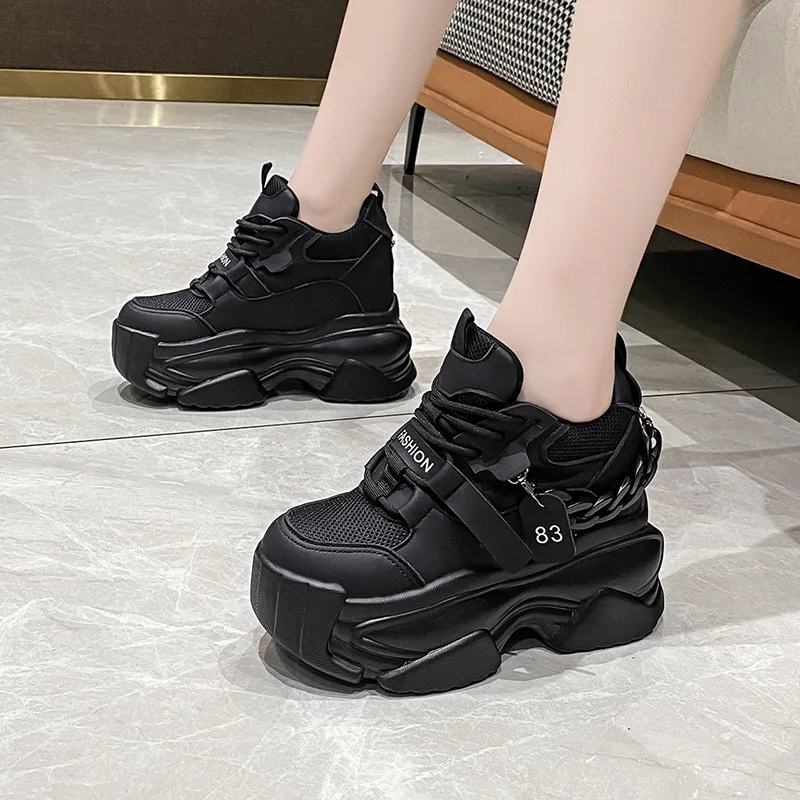 

High Platform Women Chunky Sneakers Breathable Mesh Shoes 2023 Ladies Wedges Casual Shoes For Woman Leather Sports Dad Shoes 8CM