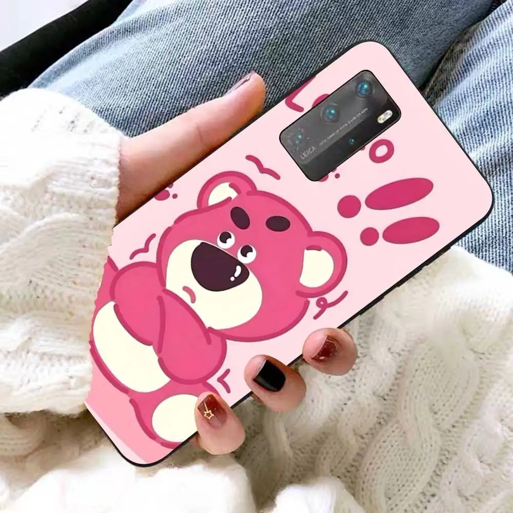귀여운 로츠오 핑크 곰 만화 평면 전화 케이스 화웨이 P 8 9 10 20 30 40 50 프로 라이트 P스마트 아너 10 라이트 70 메이트 20라이트용