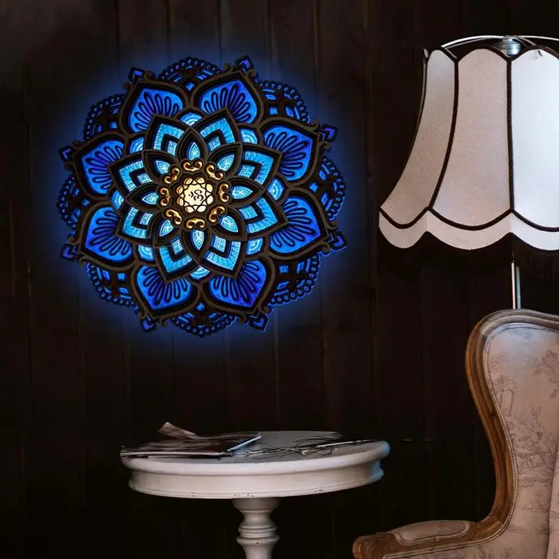 Luz LED esculpida da noite para Home Decor, 3D Criativo, Requintado Laser Cut, Atmosfera De Madeira, Mandala Pendurada Lâmpada, Sala de Yoga