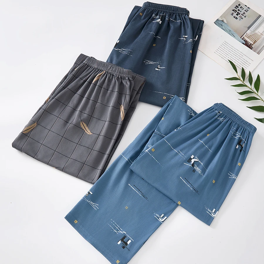 春と秋の男性用パジャマパンツ3枚組 薄手パンツ カジュアル ゆったり 快適 外でも着られる ホームパンツ パジャマ