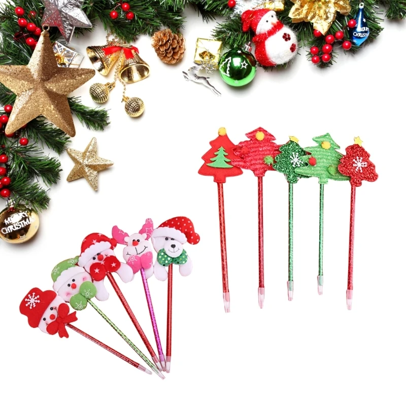 Pack of 5 Christmas Theme Ballpoint Pen Cartoon Ballpoint Pen Funny Writing Pen Christmas Gift for Student Class Reward F19E