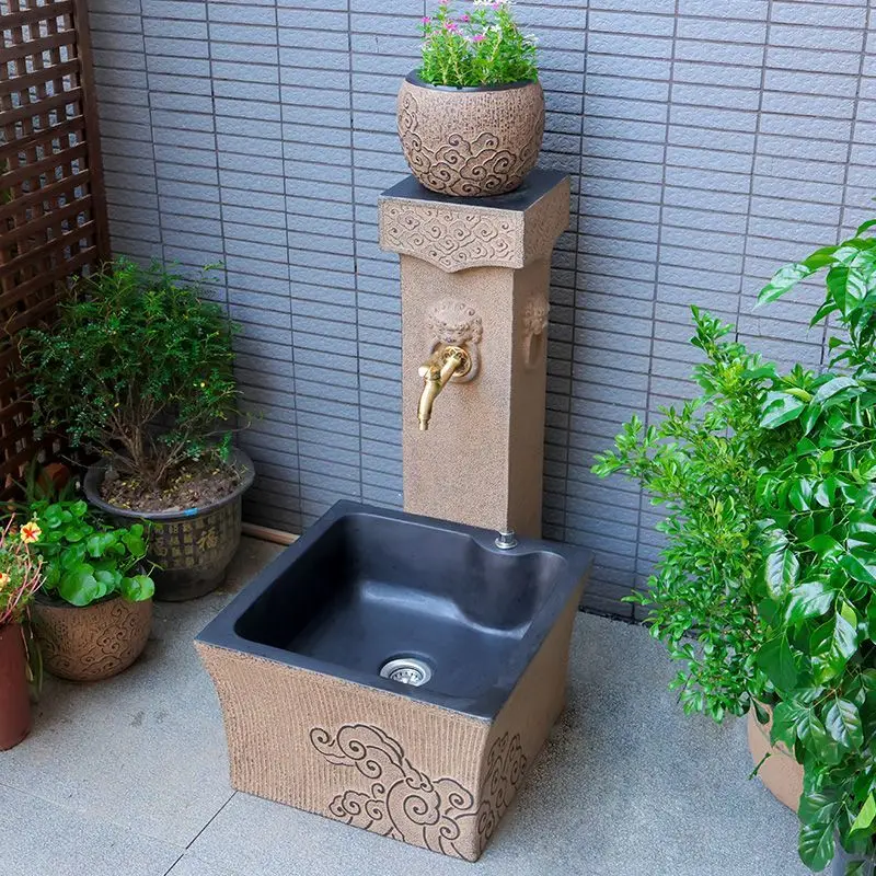 

Vintage new Chinese creative courtyard terrace washbasin outdoor column sink art washbasin sink