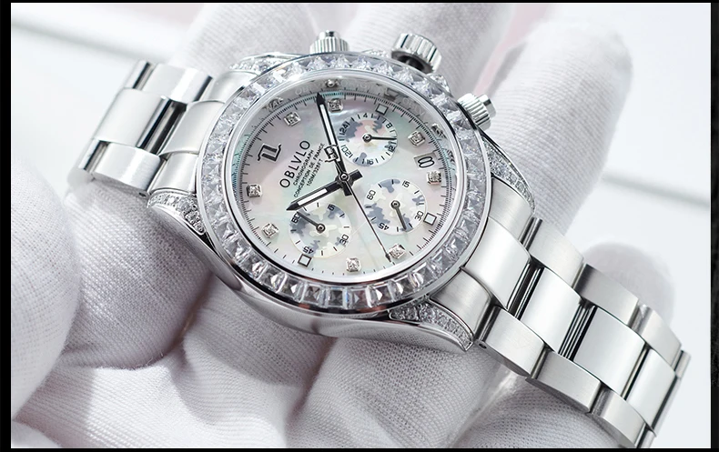 OBLVLO Orologio cronografo da uomo 40mm Orologio da polso al quarzo di lusso 50m Impermeabile Zaffiro Luminoso Tripla finestra Lunetta in cristallo