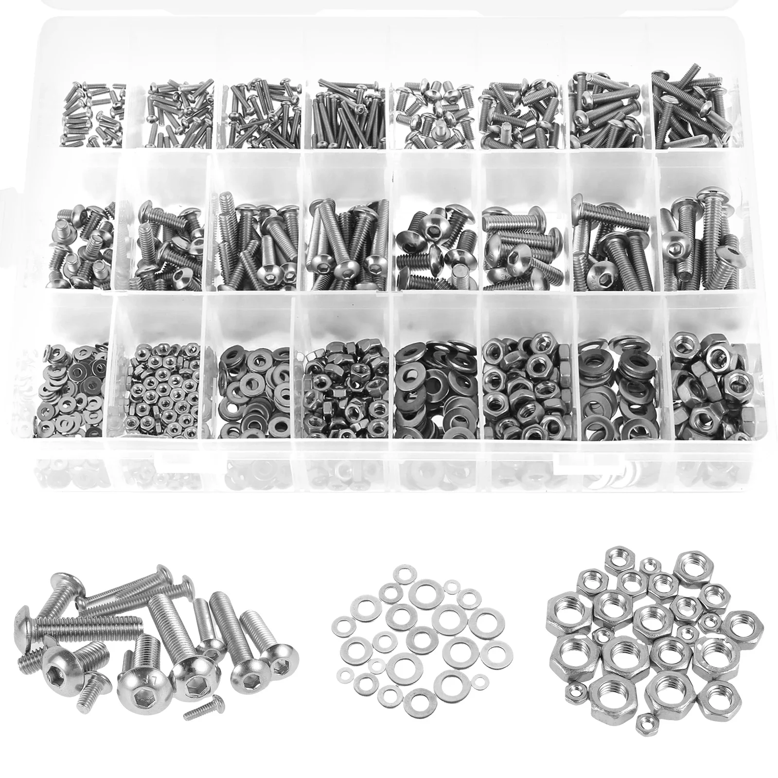 1110Pcs Stainless Steel Washer Gasket Nut Hex Button Socket Head Cap Screw Thread Machine Metric Bolt Assortment Kit Set M4 M5