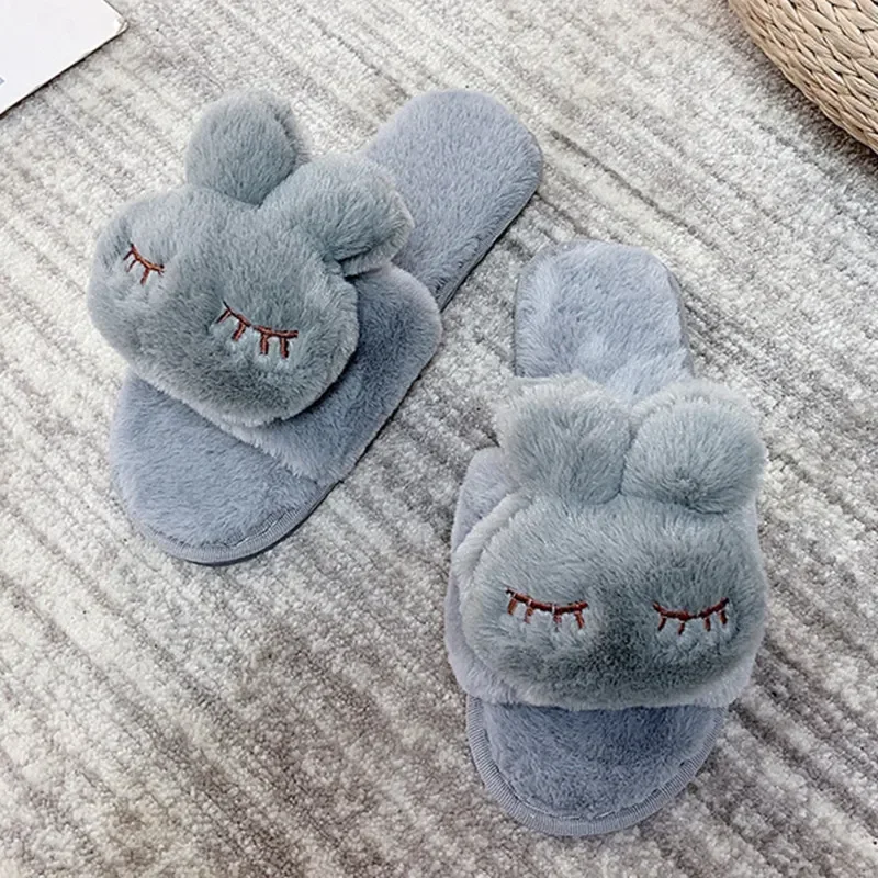 Pantofole in cotone per bambini Princess Warm Kids Winter Cute Rabbit Cartoon Furry Shoes bambina donna pantofole da casa con suola morbida