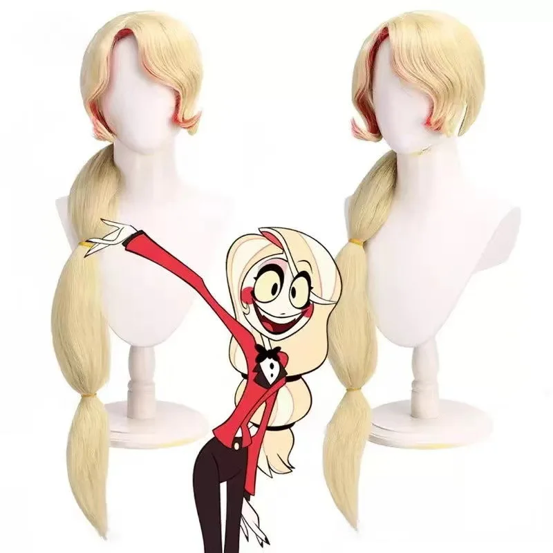 

Цельный светло-золотой с красным толстым хвостиком, волосы кукурузной бородой, аниме Hell's Inn, стиль Charli Morningstar, парик для косплея
