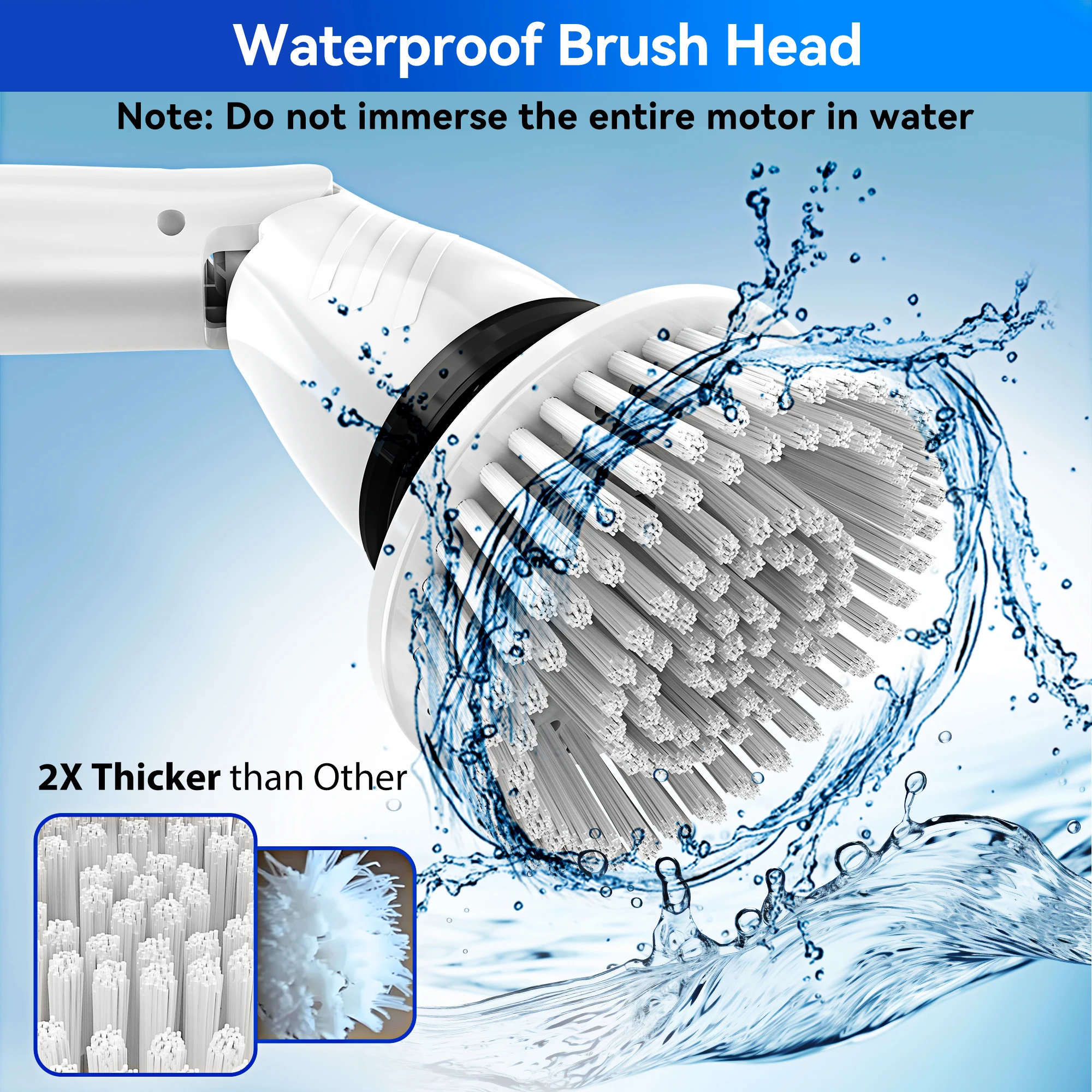 فرشاة تنظيف الدش اللاسلكية الكهربائية 450 دورة في الدقيقة مع 5 فرش قابلة للاستبدال مقبض تمديد قابل للتعديل للحمام