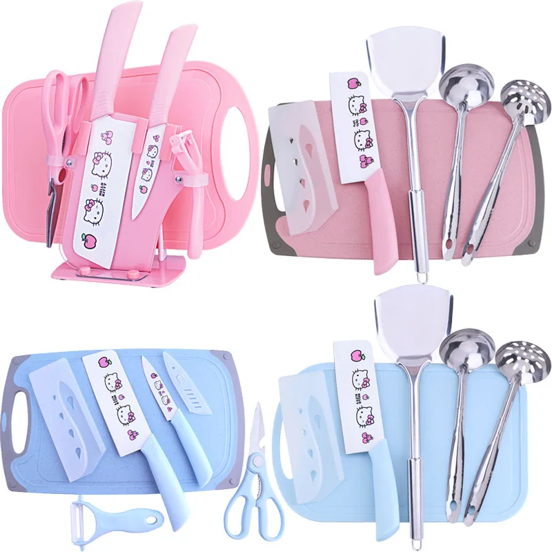 30Cm Sanrios Kawaii Cartoon Hello Kittys kuchenna deska do krojenia zestaw noży naczynia kuchenne gospodarstwa domowego kuchnia nóż plastikowe owoce nóż