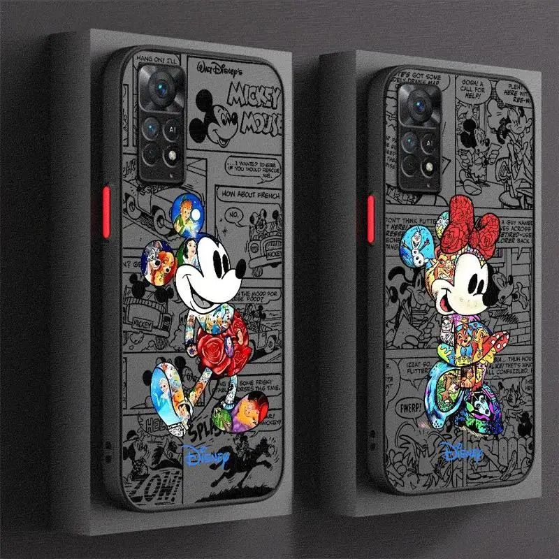 Disney Mickey Minnie Mouse Stitch Phone Case for Xiaomi Redmi Note 13 Pro11 Pro 10 Pro 8 9 9S 9T 12 Pro 5G 11S 12S Black Matte