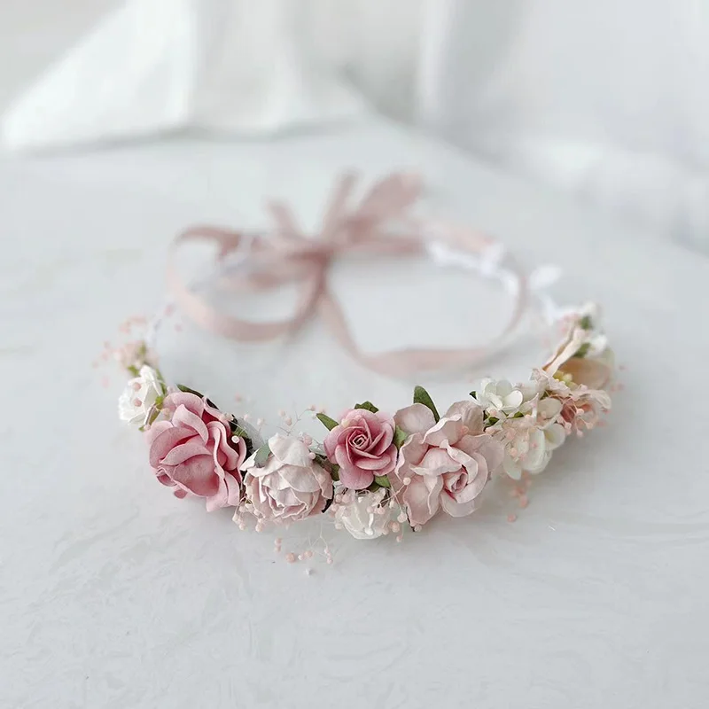 Dusty Pink Blush Pink White flower girl crown Baby Headband hair accessories