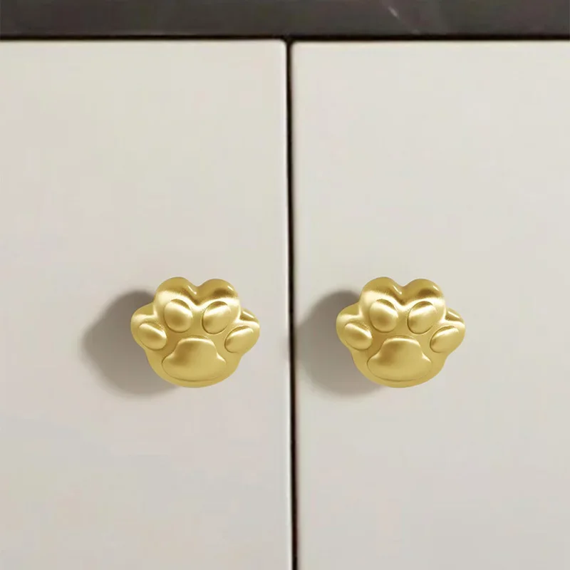 1Pc Single Hole Cute Creative Cabinet Wardrobe Furniture Pull Handle Solid Brass Cat Claw Drawer Knob