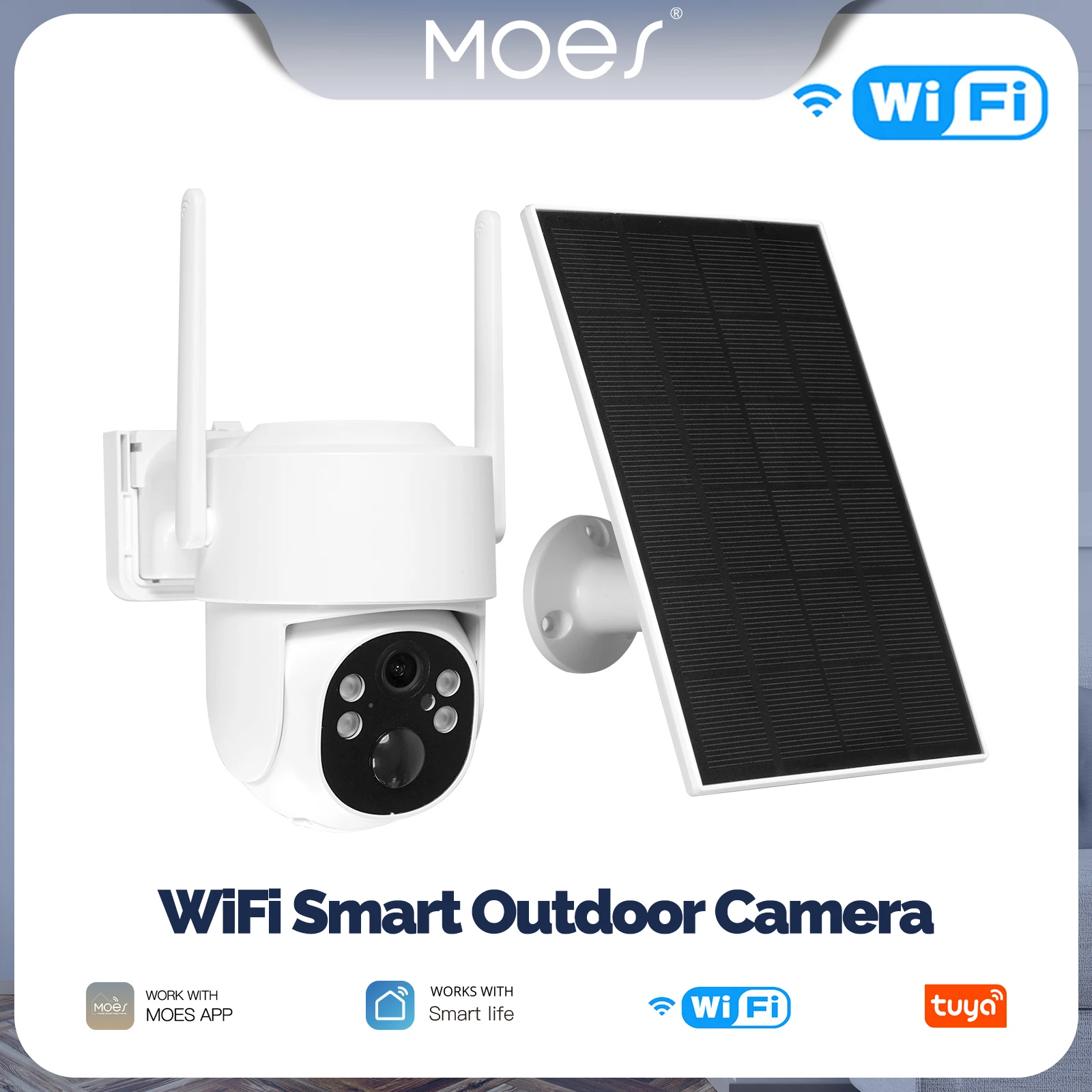 MOES-Caméra de sécurité intelligente Tuya, étanche IP65, suivi humain, vision nocturne, document complet, surveillance, charge solaire, WiFi, 4MP