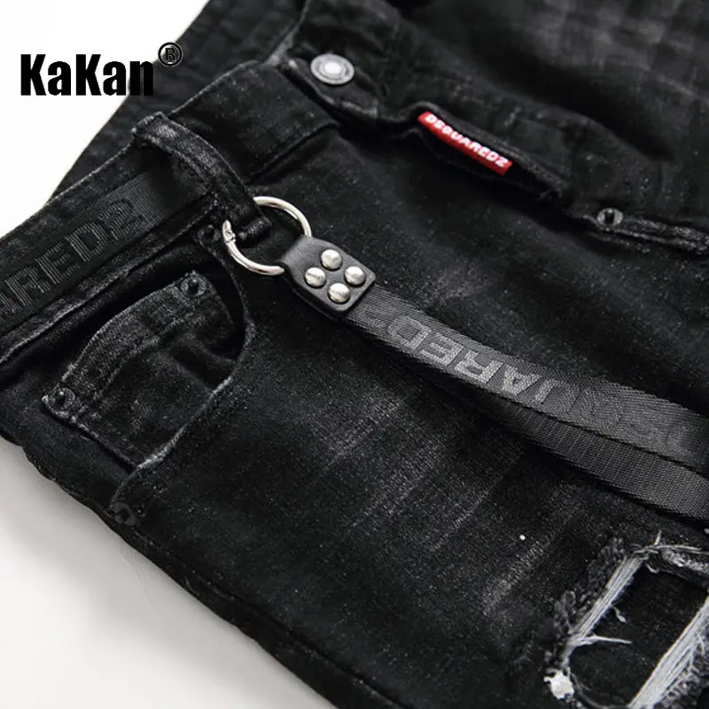 Kakan - Nuevos pantalones vaqueros rasgados y atractivos dañados de color original para hombres, pantalones vaqueros largos personalizados American High Street K18-1046