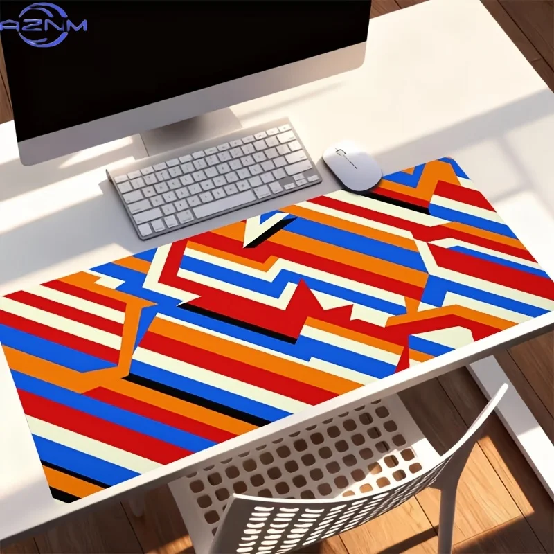 1pc Extra-Large, Non-Slip, Durable Desk Mat, Mouse Pad, Featuring Abstract Geometric Pattern with Bold Red, Blue, Orange, And Wh