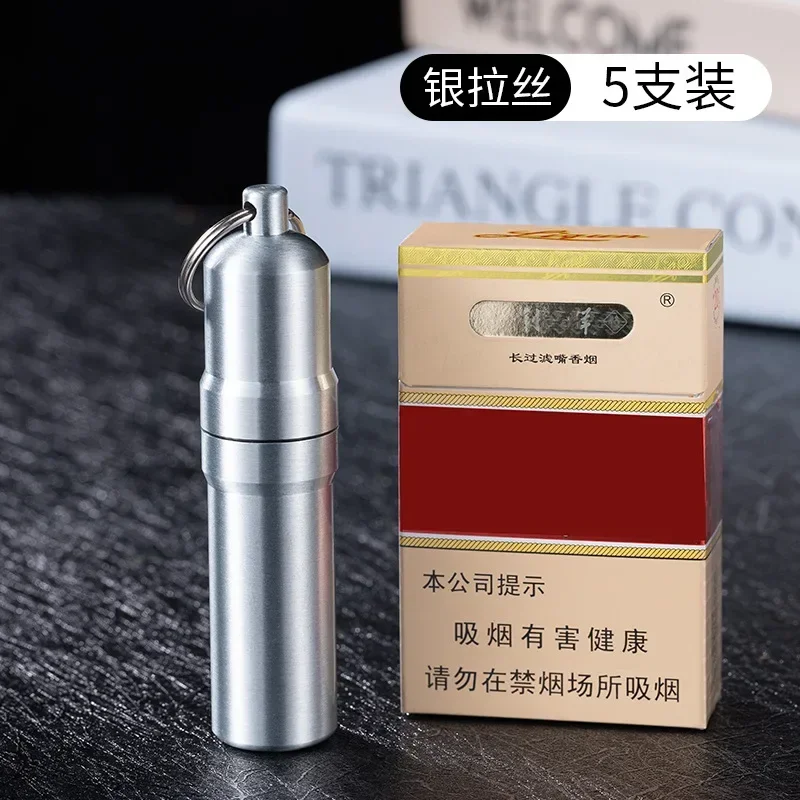 1pc liga de zinco caixa de cigarro portátil mini caixa de cigarro de metal à prova dwaterproof água com chaveiro tira cor pílula caso presente para o homem