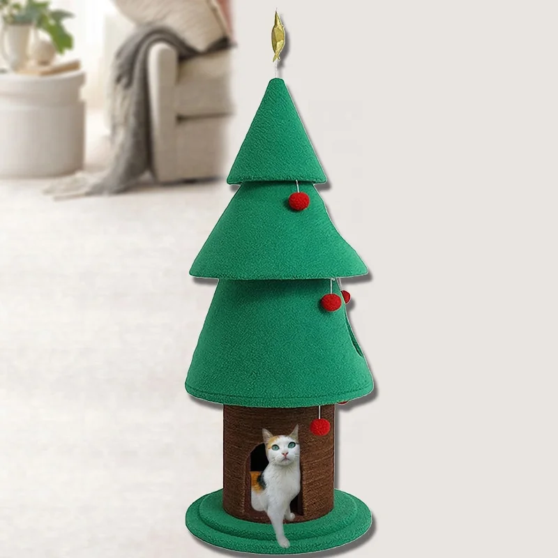 Christmas Pine Tree Cat Climbing Frame Pet Bed Small Animal Nest Cat House Catio