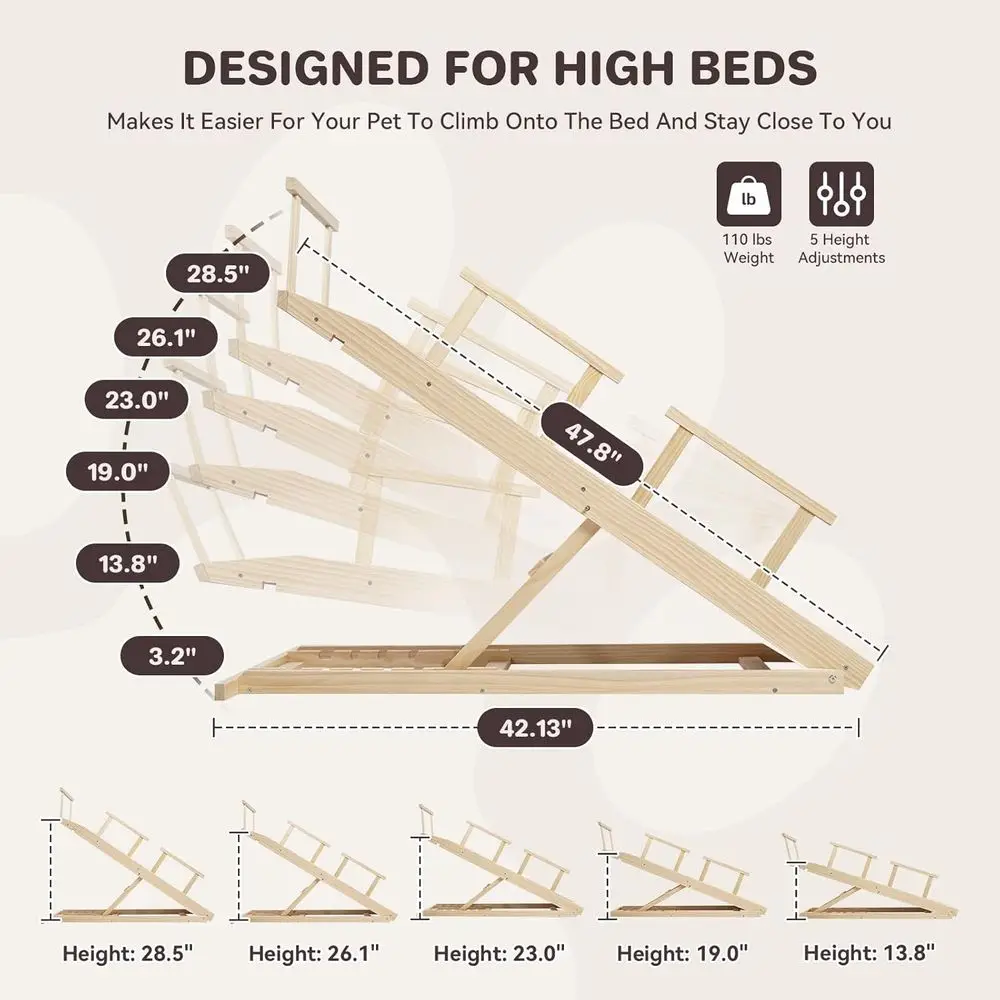 Pet Stairs for Small Dogs: 28.5 High, 48 Long, 120lbs Capacity, Anti-Slip & Safety Rail