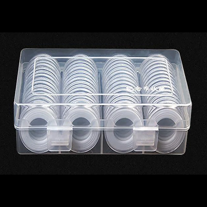 60Pcs/Box Coin Box Clear 33mm Round Boxed Coin Holder Plastic Storage Capsules Display Cases with 60pcs capsules