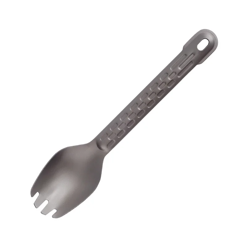 Cuchara de tenedor de titanio puro, vajilla de Camping al aire libre, cuchara de ensalada de postre, doble propósito, cuchara integrada portátil