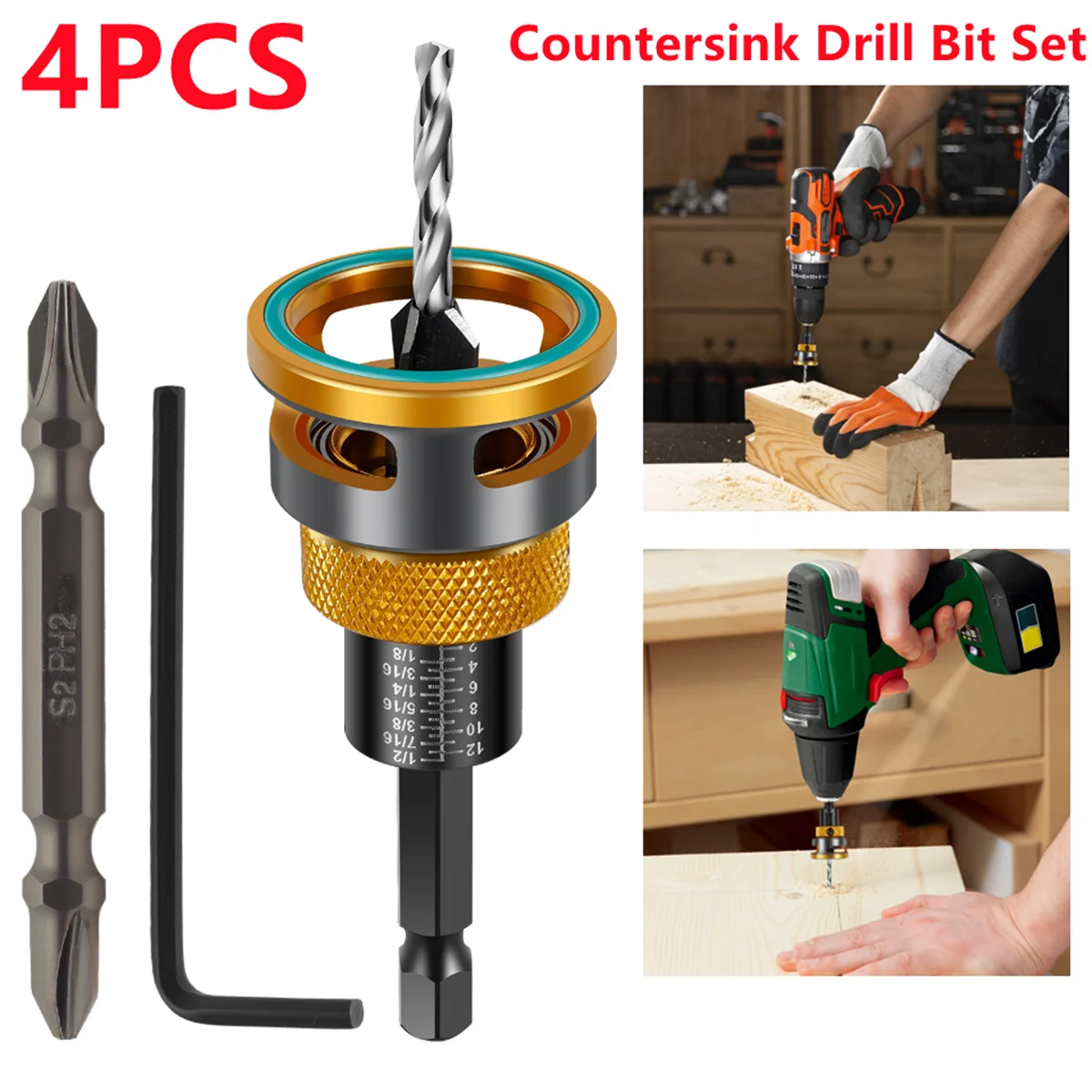 

Woodworking restriction Four Edge Countersink Drill Alloy Drill Cone Drill Adjustable Depth Step Drill Screw Drill Bit tool