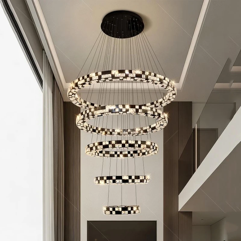 

Скандинавская современная хрустальная люстра для гостиной, потолочный светильник, светодиодная лампа для лестничной люстры, светильник для внутреннего освещения