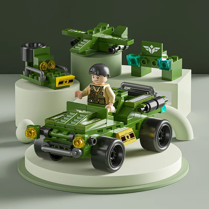 Building blocks Military police car engineering series toys Puzzle pieced small particles 6 in 1 set gifts for boys and girls