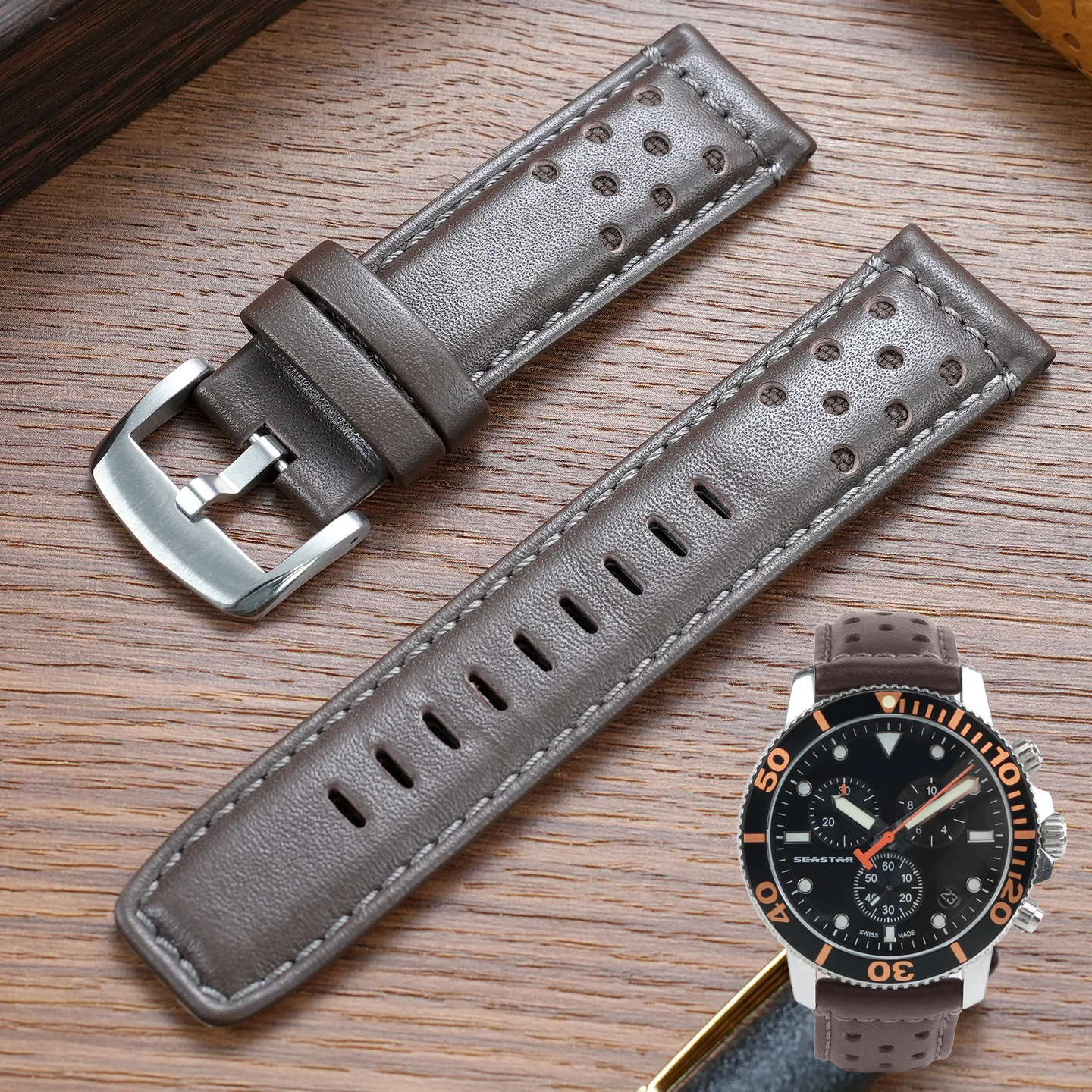 Vintage Leather Strap, 22mm Uniform Width, Compatible with Huawei Watch 4 Pro, Citizen Eco-Drive, and Tissot Seastar