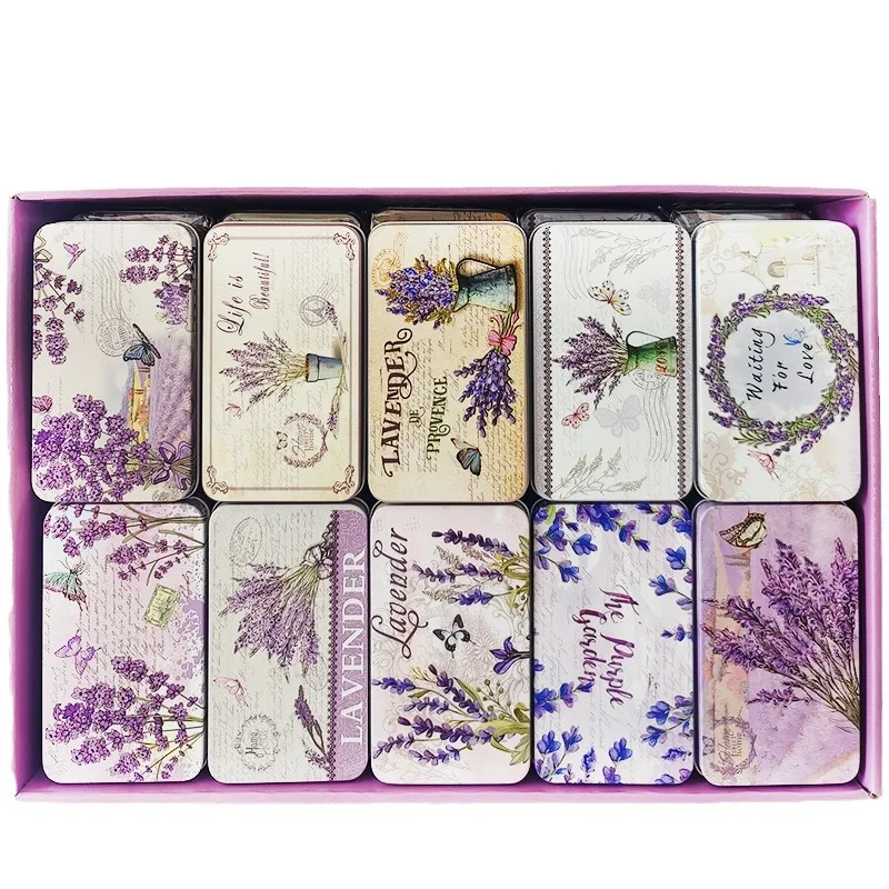 10 Pcs  Cartoon Christmas Lavender Rectangular Tinplate Metal Storage Boxes  For Ornaments,Wedding Candy ,Sundry Goods，Cute Gift