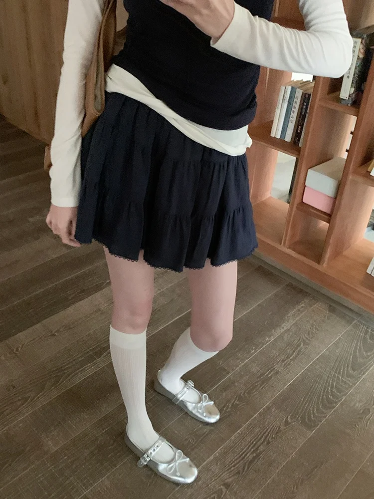 

Модная женская летняя короткая юбка-трапеция с кружевной отделкой, высокой талией, объемная, в форме зонтика, в стиле Sweet Style