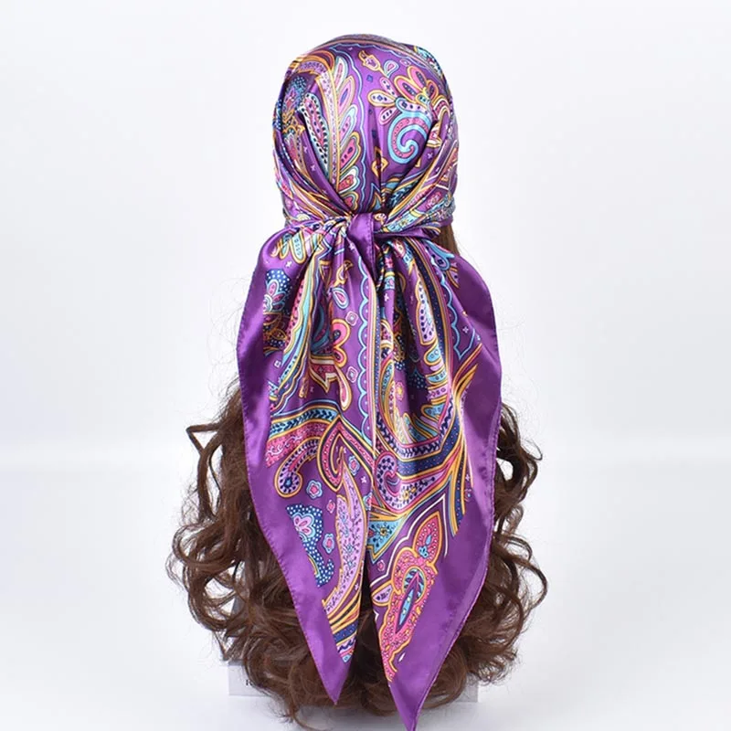 Fashion Striped Printed Square Scarf For Women Versatile And Personalized Trendy Cashew Satin Large Square Scarf For Women