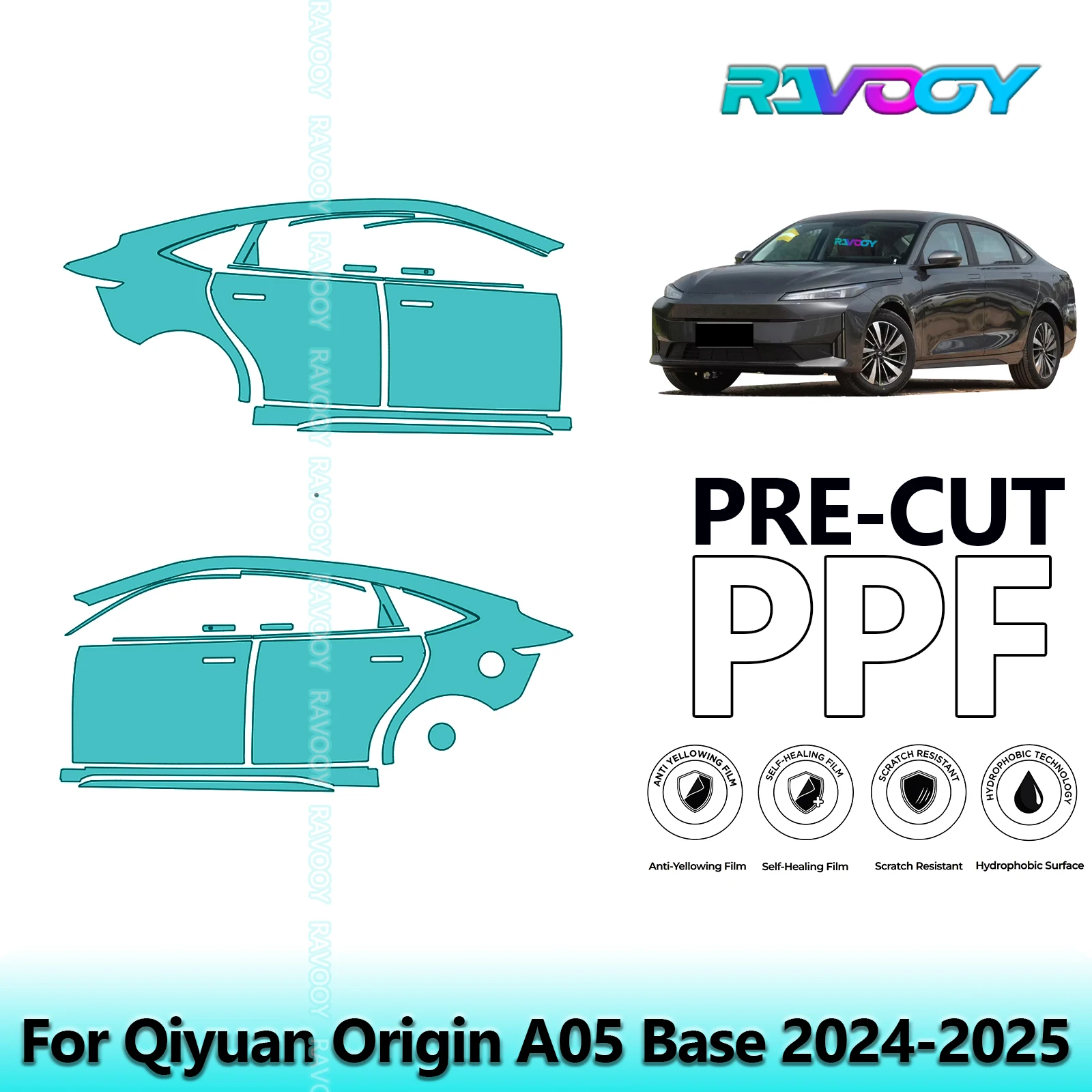 

For Qiyuan Origin A05 Base 2024-2025 8.5mil Clear Matte Pre-Cut PPF Door & A/B Pillar Kit TPU Paint Protection Film Set
