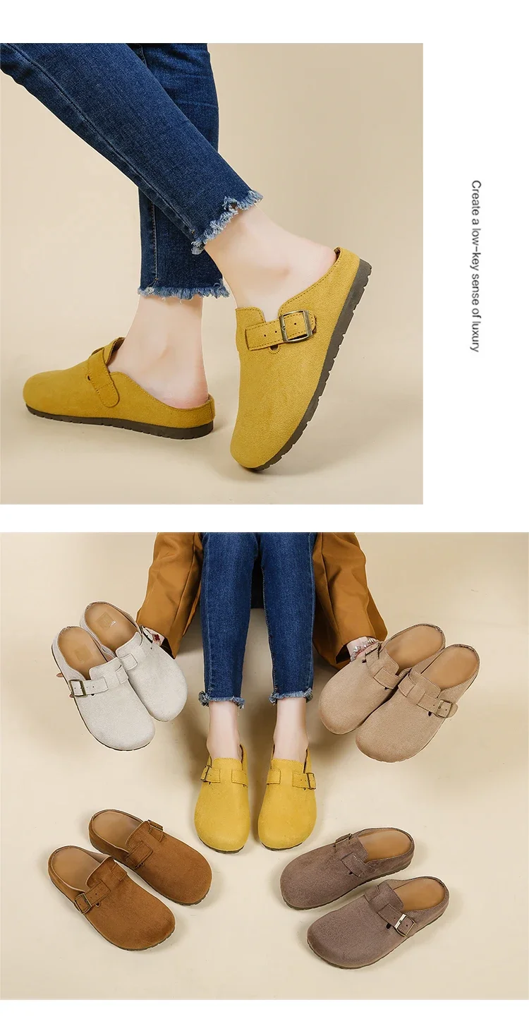 Damen-Freizeitsandalen, Slipper im koreanischen Stil, flache Loafer, rückenfreie Slipper, trendige Alltagsschuhe für draußen. – Detail 1